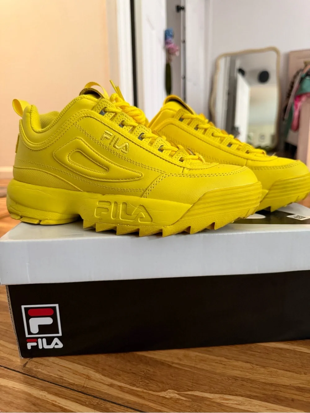 Fila Yellow Platform Lace-Up Sneakers